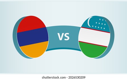 Armenia versus Uzbekistan, team sports competition concept. Round flag of countries.