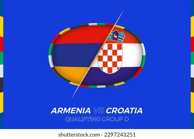 Armenia vs Croatia icon for European football tournament qualification, group D. Competition icon on the stylized background.