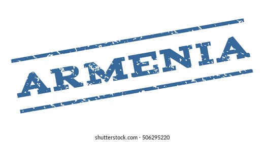 Armenia watermark stamp. Text Caption between parallel lines with grunge design style. Rubber seal stamp with dust texture. Vector cobalt blue color ink imprint on a white background.