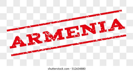 Armenia watermark stamp. Text caption between parallel lines with grunge design style. Rubber seal stamp with dust texture. Vector red color ink imprint on a chess transparent background.