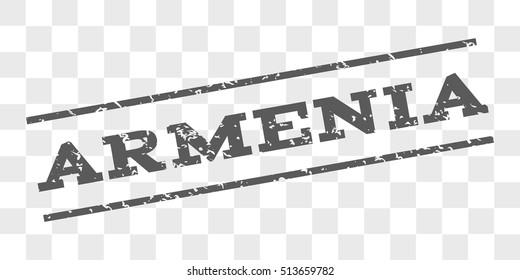 Armenia watermark stamp. Text caption between parallel lines with grunge design style. Rubber seal stamp with dust texture. Vector grey color ink imprint on a chess transparent background.