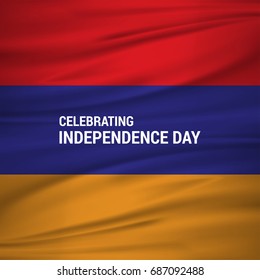 Armenia Waving Flag with Celebrating Independence Day lettering