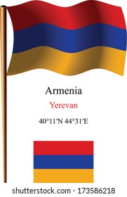 armenia wavy flag and coordinates against white background, vector art illustration, image contains transparency