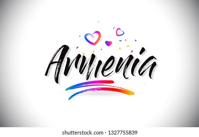 Armenia Welcome To Word Text with Love Hearts and Creative Handwritten Font Design Vector Illustration.