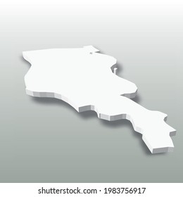 Armenia - white 3D silhouette map of country area with dropped shadow on grey background. Simple flat vector illustration