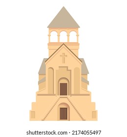 Armenia white church icon cartoon vector. Sevan travel. Tourism architecture