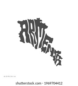 Armenien in Kartenform in grauer Farbe geschrieben. Armenien Landkarte Typografie.
