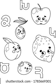 Armenian alphabet coloring for kids with fruits and vegetables svg
