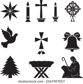 armenian apostolic christian elements sets silhouette vector