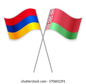 Armenian and Belarusian crossed flags. Armenia combined with Belarus isolated on white. Language learning, international business or travel concept.