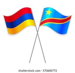Armenian and Congolese crossed flags. Armenia combined with Democratic Republic of the Congo isolated on white. Language learning, international business or travel concept.