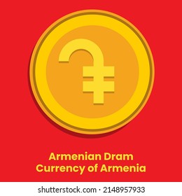 Armenian Dram official Currency Symbol of Armenia. Dram golden coin vector illustration template. Armenia's money sign. 