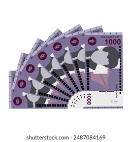 Armenian Dram Vector Illustration. Armenia, Artsakh money set bundle banknotes. Paper money 1000 AMD. Flat style. Isolated on white background. Simple minimal design.