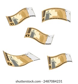 Armenian Dram Vector Illustration. Armenia, Artsakh money set bundle banknotes. Falling, flying money 50000 AMD. Flat style. Isolated on white background. Simple minimal design.