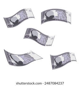 Armenian Dram Vector Illustration. Armenia, Artsakh money set bundle banknotes. Falling, flying money  10000 AMD. Flat style. Isolated on white background. Simple minimal design.