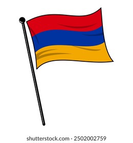 The Armenian flag flutters and waves on the flagpole. For icons, banners, emblems etc. Editable and scalable vector graphic illustration isolated on white background eps file.