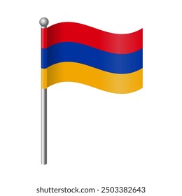 The Armenian flag flutters and waves on the flagpole. For icons, banners, emblems etc. Editable and scalable vector graphic illustration isolated on white background eps file.