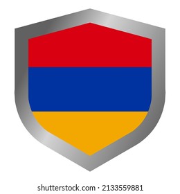 Armenian flag vector in the shape of a shield. with a metal frame and the right color selection.