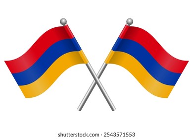 Armenian Flag Waving on Flagpole – Simple 3D Design with Crossed Position for Logo, Event, and Template Use, Editable and Scalable EPS, Isolated on White Background