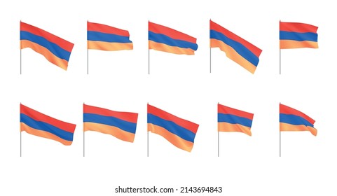Armenian flags. Set of national realistic flags of Armenia. Vector