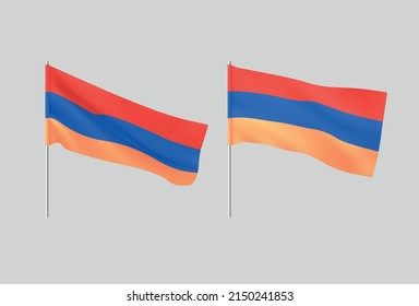 Armenian flags. Set of national realistic flags of Armenia. Vector