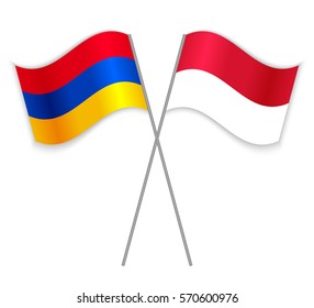 Armenian and Indonesian crossed flags. Armenia combined with Indonesia isolated on white. Language learning, international business or travel concept.