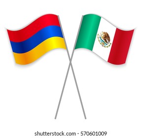 Armenian and Mexican crossed flags. Armenia combined with Mexico isolated on white. Language learning, international business or travel concept.