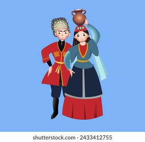 Armenian national costume. Man and woman of Armenia on a blue background. Vector illustration