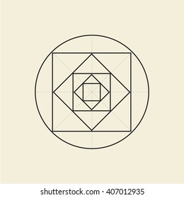Armenian ornament. Minimal abstract symbol. Sacred geometry. Light yellow background. Stock vector.