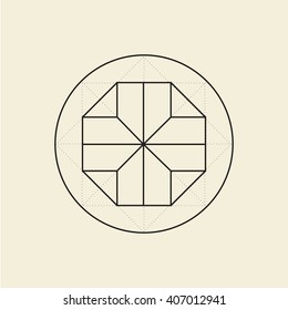 Armenian ornament. Minimal abstract symbol. Sacred geometry. Light yellow background. Stock vector.