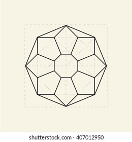 Armenian ornament. Minimal abstract symbol. Sacred geometry. Light yellow background. Stock vector.