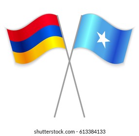 Armenian and Somali crossed flags. Armenia combined with Somalia isolated on white. Language learning, international business or travel concept.