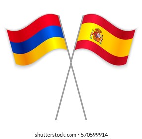 Armenian and Spanish crossed flags. Armenia combined with Spain isolated on white. Language learning, international business or travel concept.