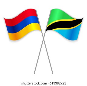 Armenian and Tanzanian crossed flags. Armenia combined with Tanzania isolated on white. Language learning, international business or travel concept.