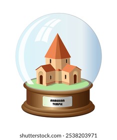 Armenian temple in a glass ball. Vector art illustration