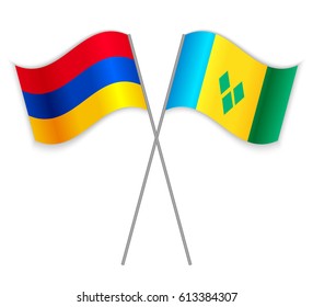 Armenian and Vincentian crossed flags. Armenia combined with Saint Vincent and the Grenadines isolated on white. Language learning, international business or travel concept.