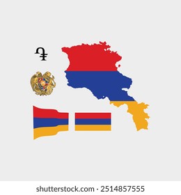 Armenian waving flag with map and currency sign vector