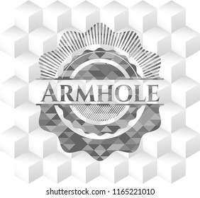Armhole grey badge with geometric cube white background
