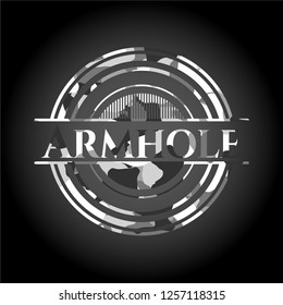 Armhole on grey camouflaged pattern