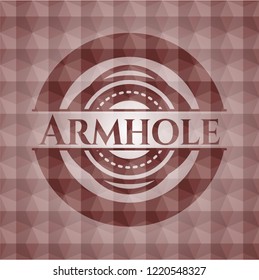 Armhole red badge with geometric pattern background. Seamless.