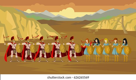 armies of spartan and amazon brawl