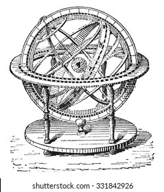 Armillary Sphere, vintage engraved illustration. Dictionary of words and things - Larive and Fleury - 1895.