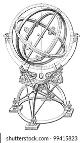 Armillary sphere / vintage illustration from Meyers Konversations-Lexikon 1897