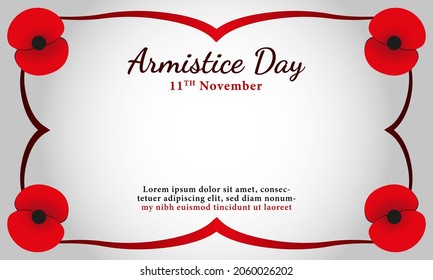 Armistice Day. Remembrance Day Background or Greeting Card Design. With a red bright poppy flower icon. Premium vector template