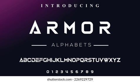 ARMOR Abstract digital modern alphabet fonts. Typography technology electronic dance music future creative font. vector illustration