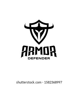 Armor Defender Logo. Warrior Mask + Shield Shape.