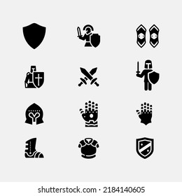 Armor Flat Concept  Icon Set Vector Black And White Illustration