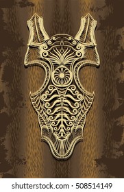 Armor for head of horse on abstract background.