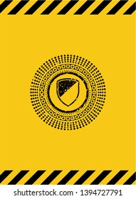 armor icon black grunge emblem, yellow warning sign. Vector Illustration. Detailed.