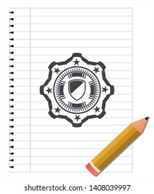 armor icon emblem drawn in pencil. Vector Illustration. Detailed.
